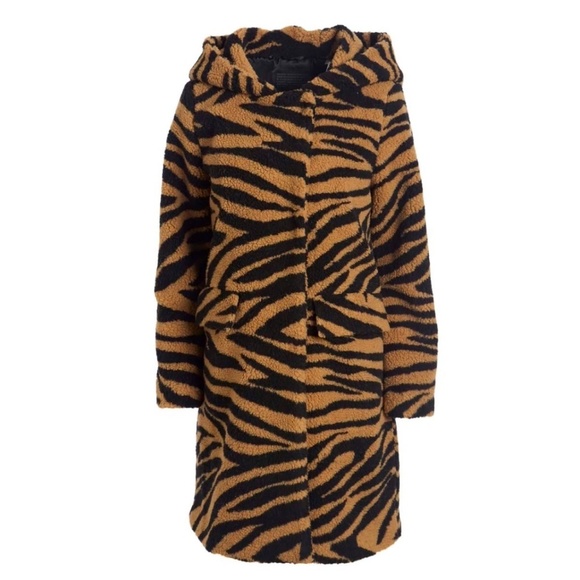 New Steve Madden Women's Tiger Sherpa Hooded Coat - Picture 2 of 13